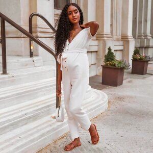 Hatch The Noelle Maternity Jumpsuit in Off White sz 0
